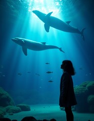 Tranquility and Curiosity: A Girl's Moment of Wonder in an Underwater World