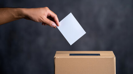 Fototapeta premium A detailed close-up of a voting box, capturing the moment before a hand drops a ballot, symbolizing civic engagement and decision-making in democratic processes.