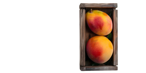 Fresh Peaches in Wooden Crate on Transparent Background