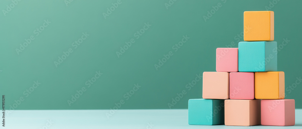 Poster explore a creative business concept featuring vibrant blocks that represent data-driven solutions, i