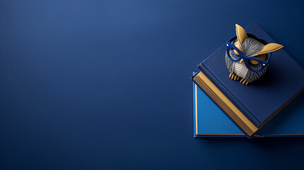 Owl with yellow  book , concept of a smart animal and education,