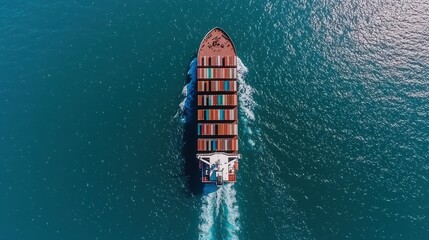 Cargo Ship on the Ocean Aerial View