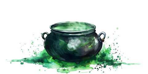 Witch's Cauldron with Green Potion on Transparent Background