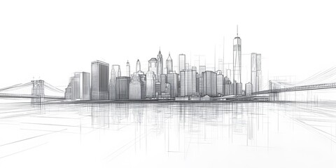 Modern Wireframe Drawing of Abstract High Skyscrapers Exterior for Innovative Architectural Projects and Urban Development