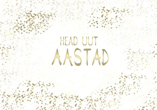 Golden text happy new year in Estonian on white background.