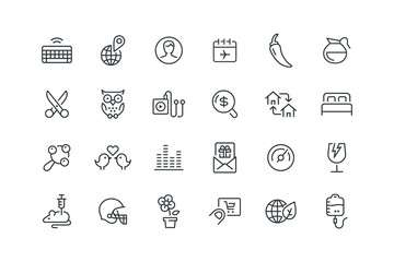 Avatar user profile, Calendar date flight, Chili pepper hot, set of icons for web design, vector illustration