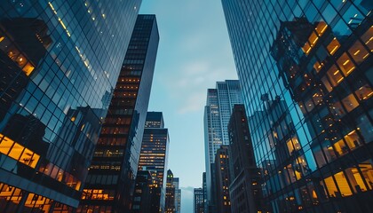 Evening Skyline with Illuminated Windows in a City