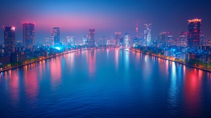 Fototapeta premium Tokyo Cityscape at Dusk with Neon Lights