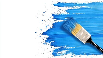 Blue Paint Brush Stroke With Splashes On White Background
