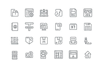 App Design, Code icon, Contacts, Development, set of icons for web design, vector illustration