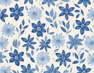 Scandinavian Shades of blue flowers Pattern. Nordic ornament for print, textile, wrapping paper
