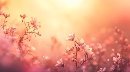 Soft pink flowers in a gentle sunset glow.