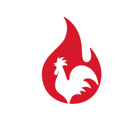 creative fire flame and rooster chicken head logo vector icon symbol 