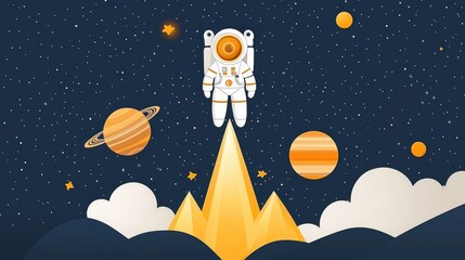 Astronaut in Space with Planets and Stars   Paper Cut Illustration