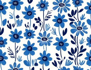 Fototapeta premium Scandinavian Shades of blue flowers Pattern. Nordic ornament for print, textile, wrapping paper