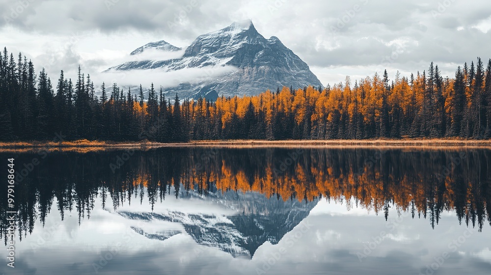 Wall mural Mountain Peak Reflected in a Calm Lake 