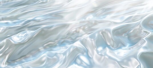 Abstract Background Of Smooth, Flowing White And Blue Satin Fabric, Elegant And Luxurious Texture