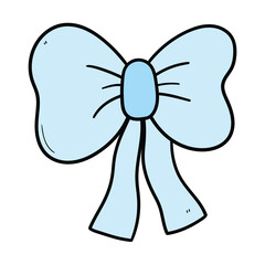 Hand drawn cartoon blue bow on white background.