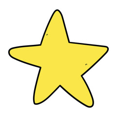 Hand drawn cartoon yellow star on a white background.