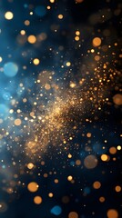 golden bokeh lights on a dark blue background, abstract festive pattern	