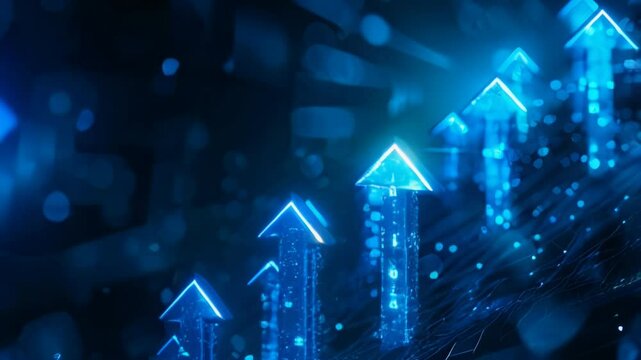 A vibrant digital representation of growth featuring sparkling arrows set against a striking blue background