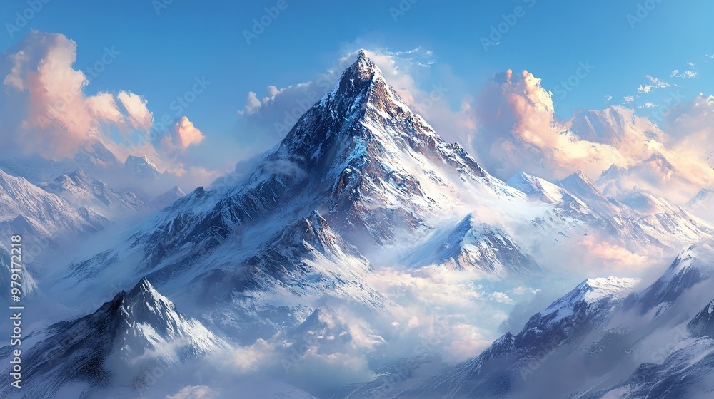 Poster A Majestic Mountain Peak Covered in Snow 