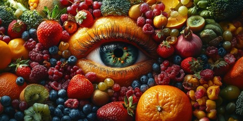 A charming cityscape filled with animated fruits and veggies, each bringing its own character to the scene