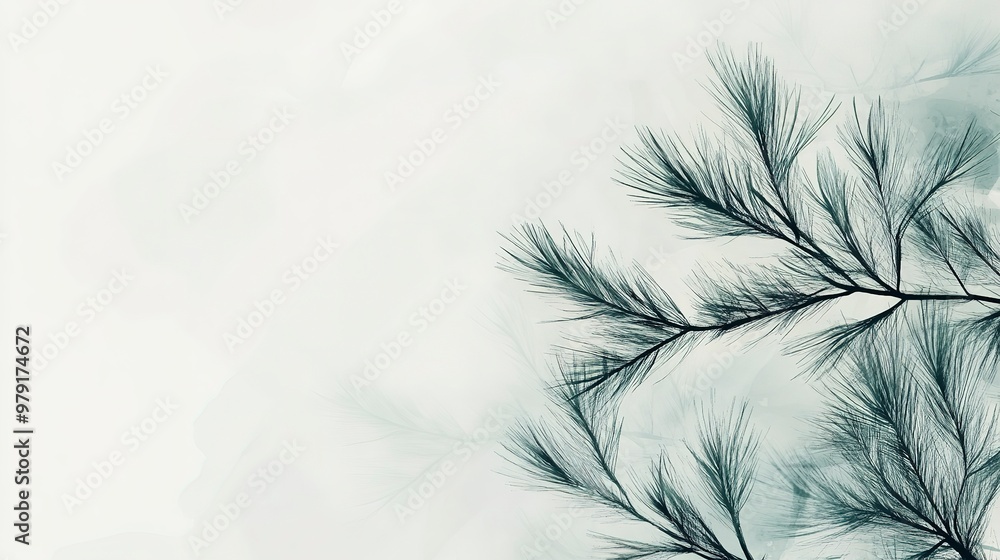Poster abstract pine branches with soft minimalist strokes on a smooth background