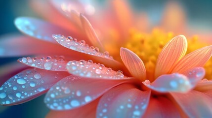 Botanical Close-Up: Microscopic View of a Flower Petal with Visible Cellular Structure, Color Gradients, and Scattered Pollen Grains, Blurred Surrounding Petals, Soft Natural Light, Sharp Focus