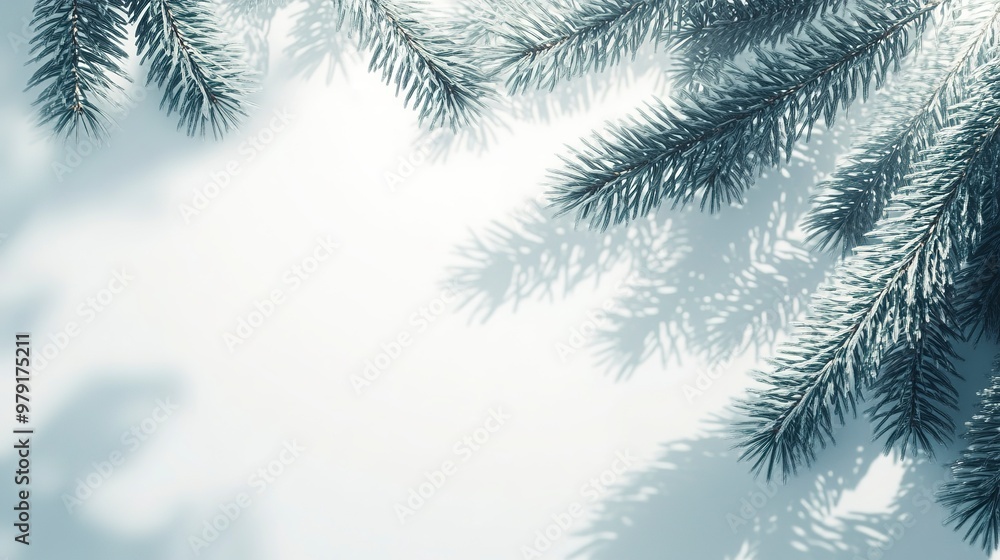 Poster artistic pine tree branches with shadow filter fade on crystal-clear backgrounds