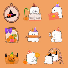 set of ghosts, set Halloween, Various types of Halloween, happy ghost, autumn