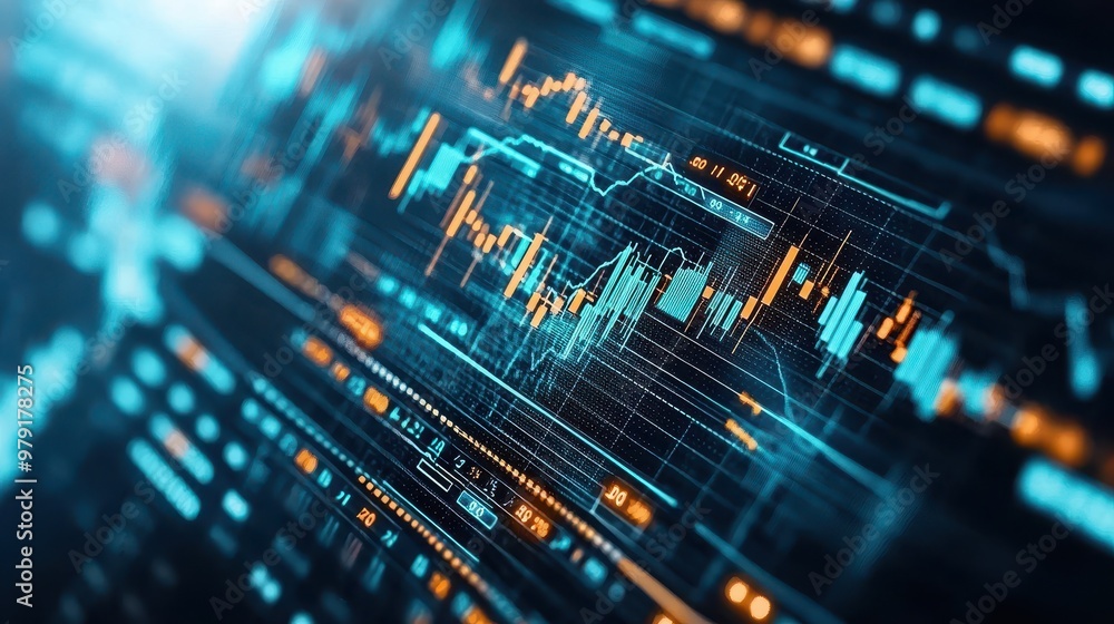Aufkleber digital stock market data and charts on a computer screen