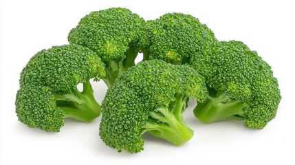 Fresh Green Broccoli Florets Isolated on White Background