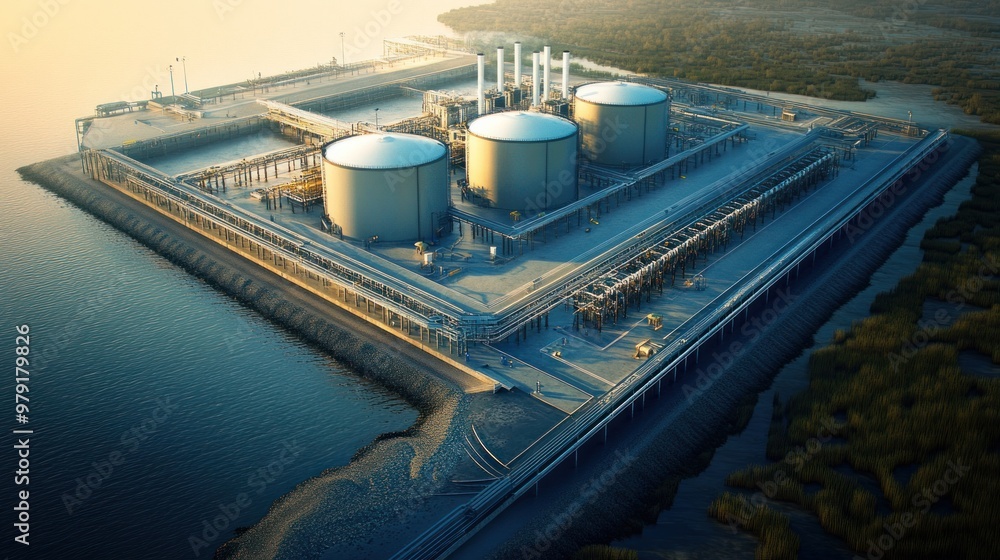 Aufkleber an lng terminal located in a remote area, serving as a hub for the transport of natural gas to regio