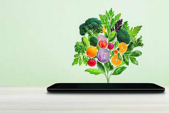 AI-powered food customization tablet, user selecting personalized meal options in restaurant