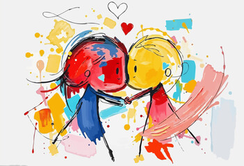 oil painting illustration for Valentines Day wallpaper.
couple digital art vector illustration.