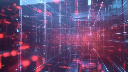 Fototapeta premium Futuristic Data Center Network Visualization Featuring Advanced Server Technology and Digital Infrastructure for Enhanced Data Processing