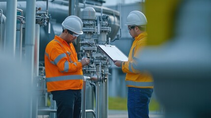 Engineers inspecting the pressure and temperature control systems at an underground natural gas storage facility