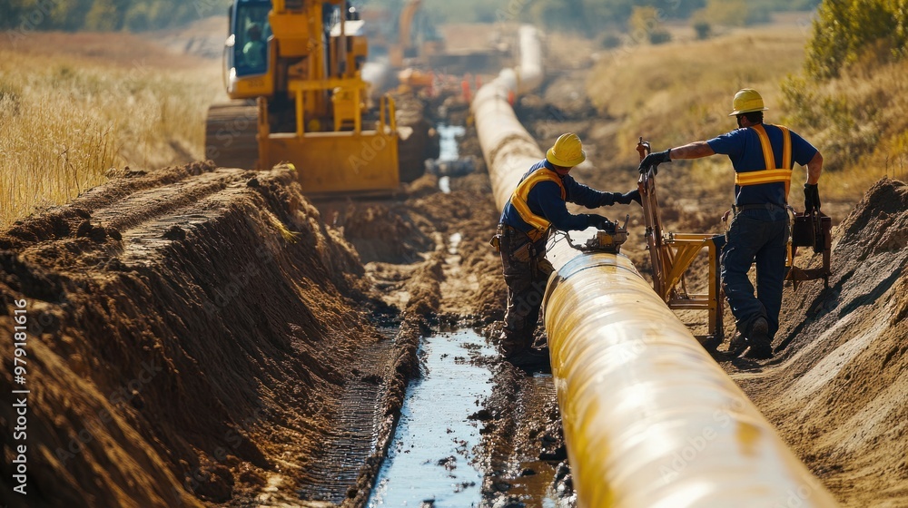 Aufkleber workers performing maintenance on a gas pipeline to ensure the integrity of the infrastructure and p