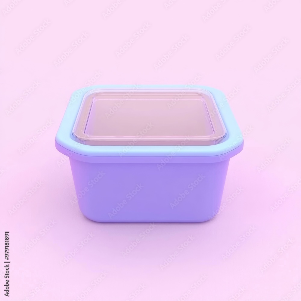Poster realistic 3d render of a plastic food container with a transparent lid, isolated on a white backgrou