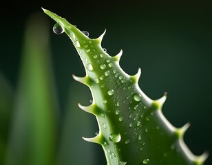 Isolated aloe vera leaf with depth of field highlighting spiky edges and soothing gel interior