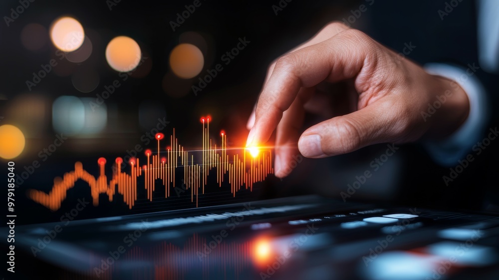 Aufkleber a hand is pointing at a graph on a screen, with the numbers