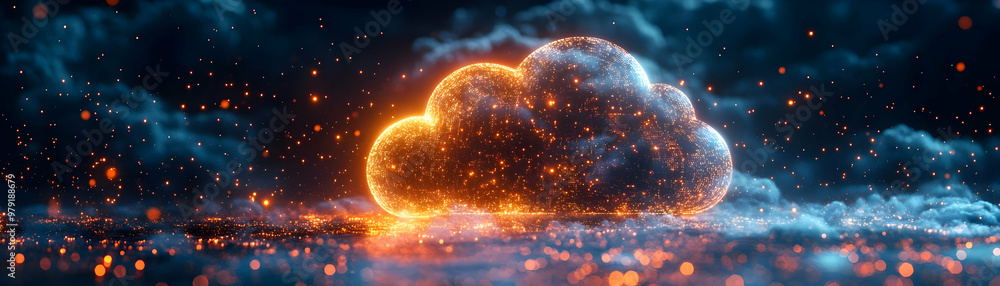 Poster glowing cloud computing technology background - abstract 3d illustration