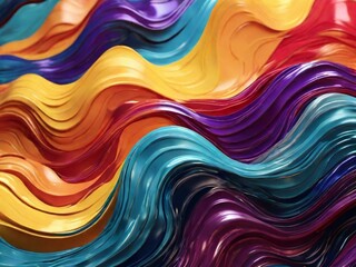Fototapeta premium Abstract Wall Art with Flowing Ribbon Shapes – Vibrant Composition in Gold, Red, Blue, and Purple for Modern Interior Design