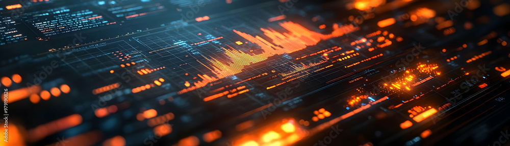 Poster 3d illustration - futuristic technology interface with data analysis graphs and charts