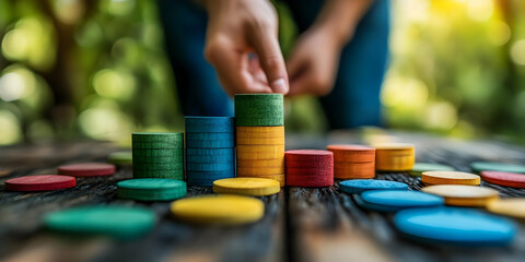 Colorful Wooden Building Blocks Growth Photo - Stacked in Ascending Graph Chart