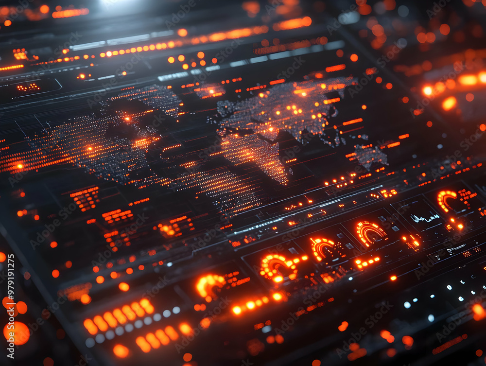 Poster 3d illustration - global network data visualization with futuristic interface