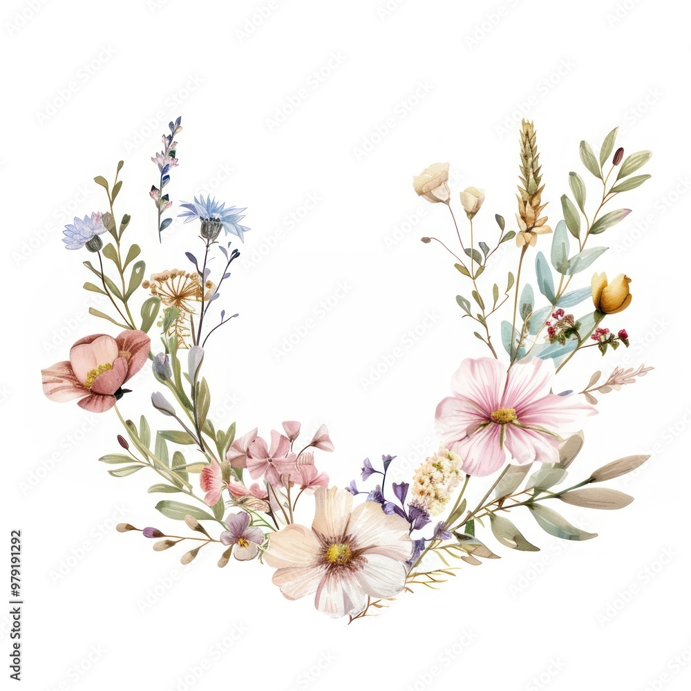 Sticker Ribbon with dried flower border pattern wreath plant.