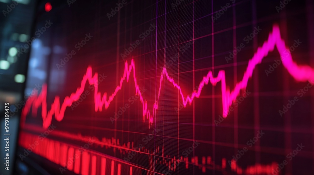 Poster a 3d business graph with a red arrow on a red background, illustrating growth and progress in financ
