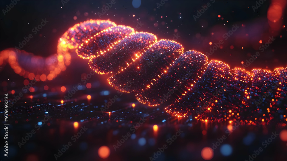 Poster abstract background 3d rendering with glowing orange particles
